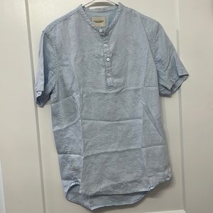 Blue linen short sleeve half button